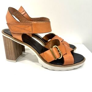 Hispanitas Gigi tan Leather Strappy Open Toe Heeled Sandals 41 11